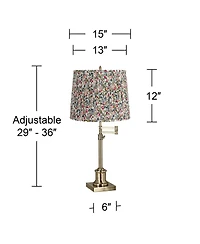 360 Lighting Westbury 36" Tall Large Traditional End Table Lamp Swing Arm Antique Brass Finish Meadow Shade Living Room