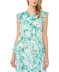CeCe Women's Printed Ruffle Wrap Midi Dress