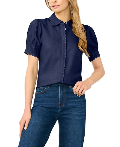 CeCe Women's Short-Sleeve Collared Button Up Shirt