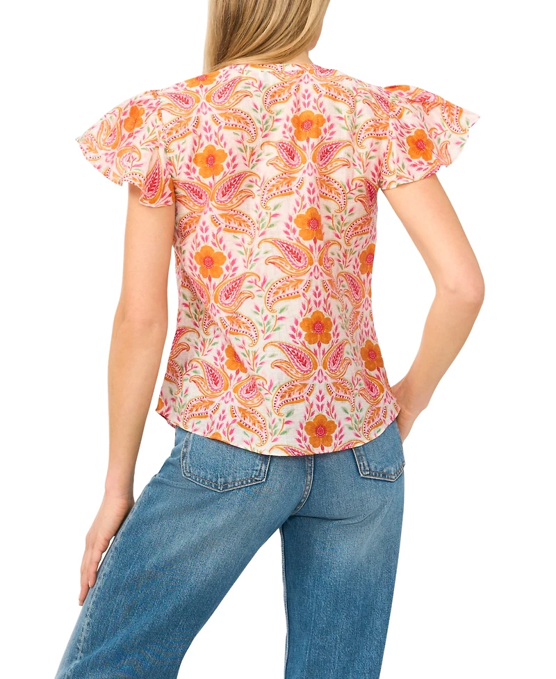 CeCe Women's Flutter-Sleeve Printed Blouse