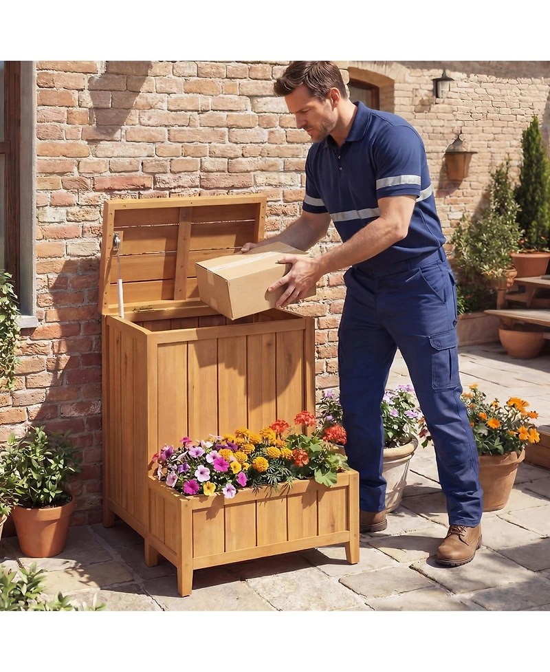 Gymax Package Delivery Box with Planter Box Openable Lid and Gas Rod for Pool Accessories
