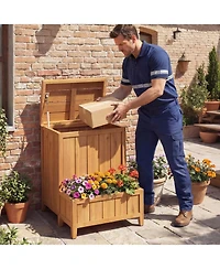 Gymax Package Delivery Box with Planter Box Openable Lid and Gas Rod for Pool Accessories