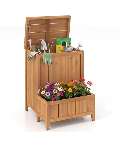 Gymax Package Delivery Box with Planter Box Openable Lid and Gas Rod for Pool Accessories