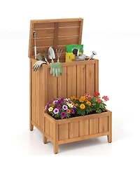 Gymax Package Delivery Box with Planter Box Openable Lid and Gas Rod for Pool Accessories