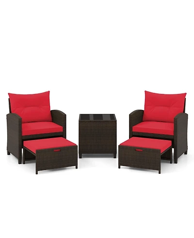 Slickblue Outdoor Rattan Furniture Set 5 Piece with 2 Ottomans & Table