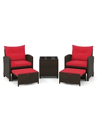 Slickblue Outdoor Rattan Furniture Set 5 Piece with 2 Ottomans & Table