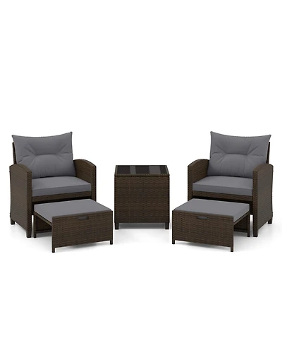 Slickblue Outdoor Rattan Furniture Set 5 Piece with 2 Ottomans & Table
