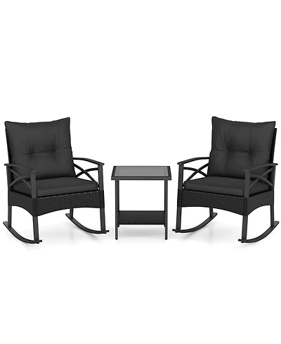Slickblue 3 Piece Outdoor Rattan Rocking Chair Set with Side Table