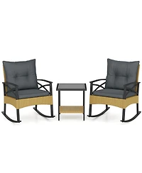 Slickblue 3 Piece Outdoor Rattan Rocking Chair Set with Side Table