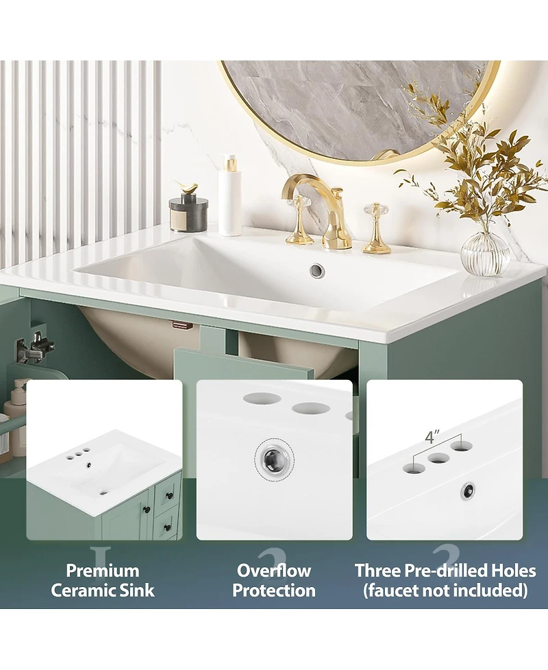 Sillysis 24"Bathroom Vanity with Sink, Modern Multi-Drawer Storage with Soft Close, Easy Assembly for Small Spaces