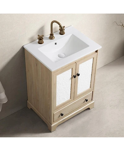 Sillysis 24 Inch Bathroom Vanity with Ceramic Sink, Soft Close Doors