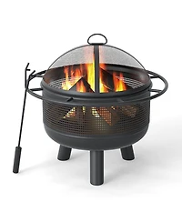 Slickblue Wood Fire Pit for Outdoor Use with Log Grate and Protective Mesh Screen