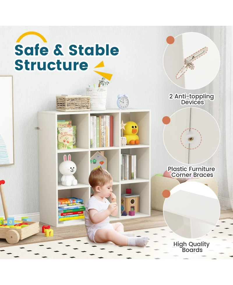 Gouun 9-Cube Kids Bookcase with Storage Cubbies and Anti-Toppling Devices