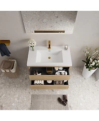 Sillysis Wall Mounted Bathroom Vanity with Stone Resin Sink, Soft Close Drawers