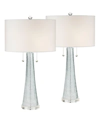 Possini Euro Design Modern Table Lamps 28.5" Tall Set of 2 Light Sky Fluted Glass Drum Shade for Living Room Bedroom Office Family