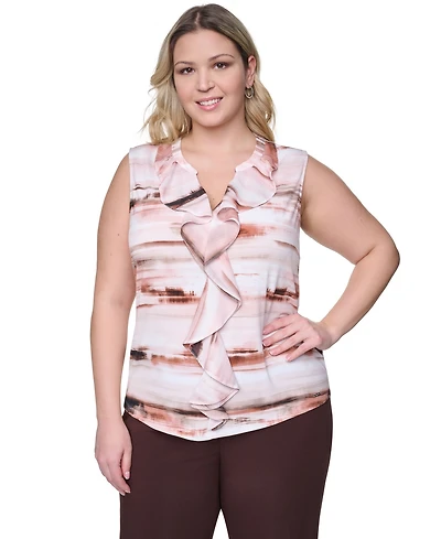 Calvin Klein Plus Sleeveless Ruffle-Front V-Neck Top