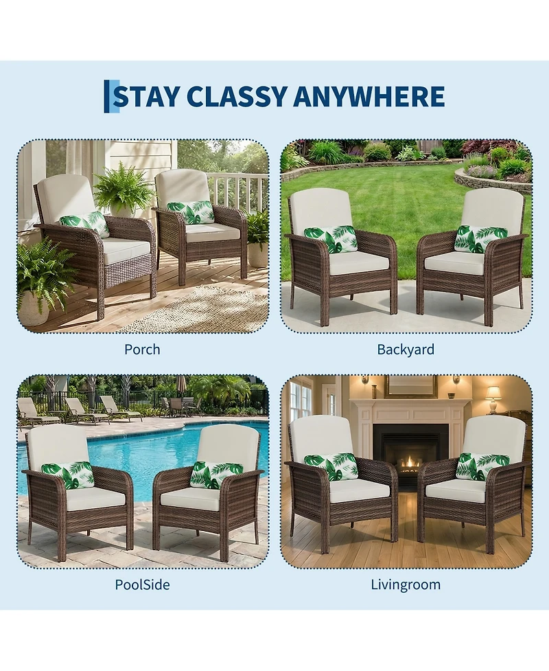 GarveeLife Set of 2 Outdoor Wicker Patio Chairs with Cushions, High-Back All-Weather Rattan Seating for Porch, Deck, Balcony