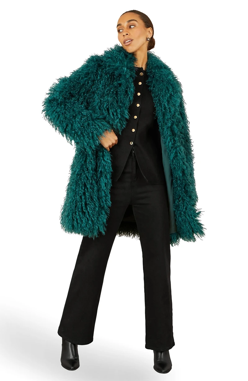 Yumi Women's Luxe Long Hair Faux Fur Coat