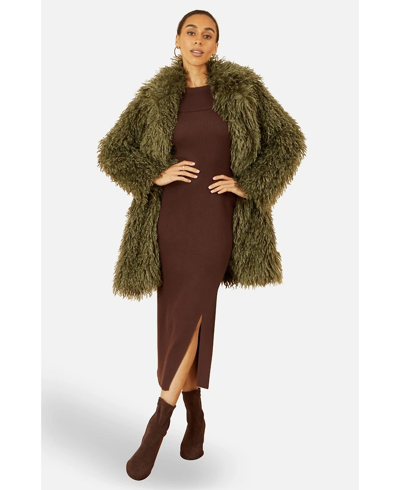 Yumi Women's Luxe Long Hair Faux Fur Coat