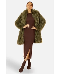Yumi Women's Luxe Long Hair Faux Fur Coat