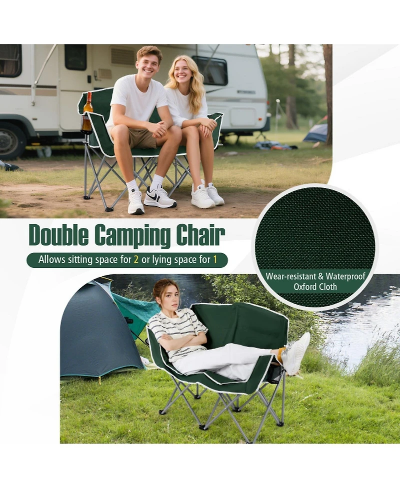 Gouun Duo Oversized Portable Camping Loveseat with Armrests and Cup Holders