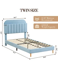 homfan Upholstered Bed Frame with Bookcase Headboard, Storage Cubbies and Wooden Slats Support