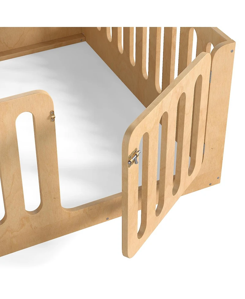 Streamdale Furniture Solid Wood Montessori Floor Bed with Door and High Fence