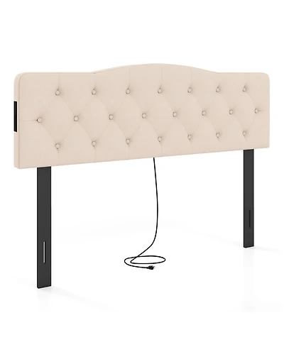 Slickblue Upholstered Tufted Headboard with 2 Ac Outlets for Queen and Full Beds