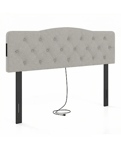Slickblue Upholstered Tufted Headboard with 2 Ac Outlets for Queen and Full Beds