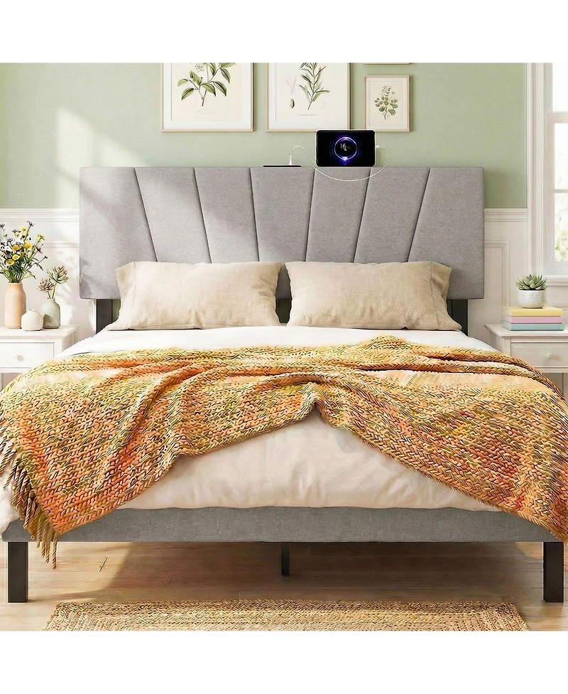Slickblue Modern Geometric Bed Headboard Upholstered Design for Bedroom Wall Decor