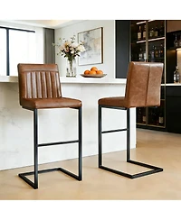 Flynama Faux Leather Bar Stools Set of 2, Metal Frame for Kitchen Island and Home Bar