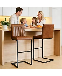 Flynama Faux Leather Bar Stools Set of 2, Metal Frame for Kitchen Island and Home Bar