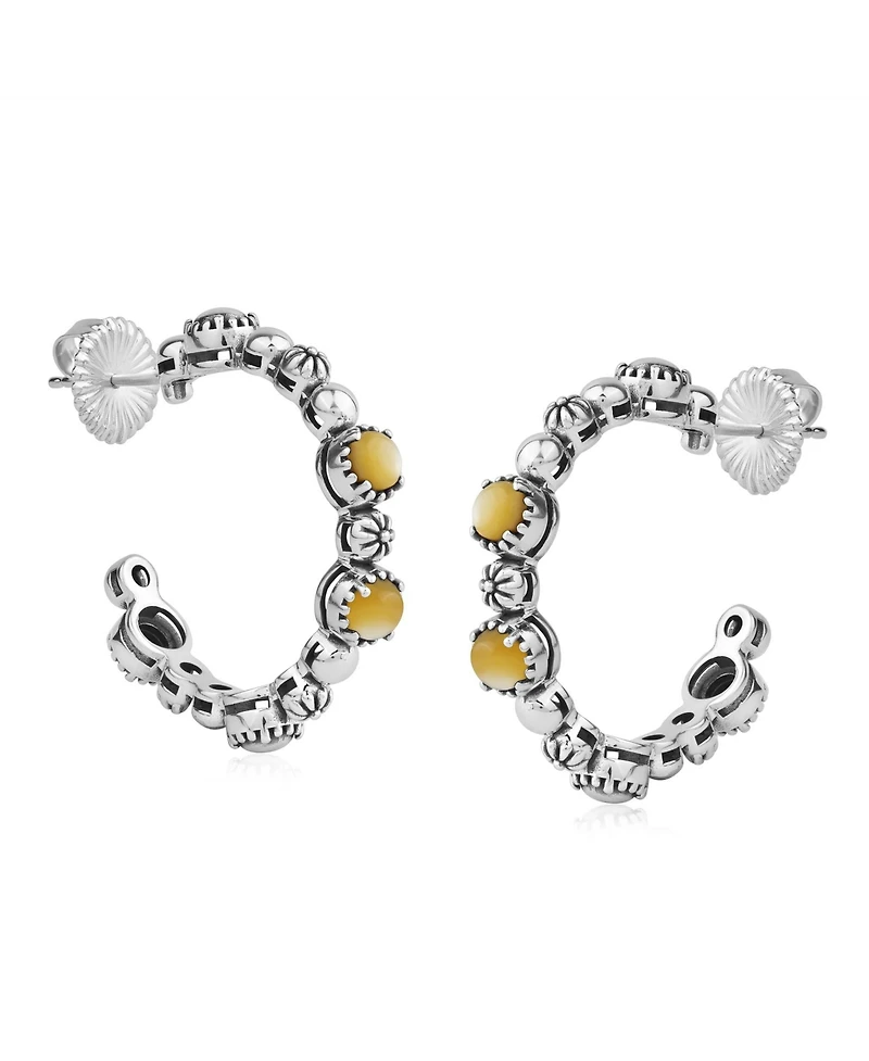 American West Jewelry Sterling Silver Mother of Pearl 1 Inch Concha Hoop Earrings