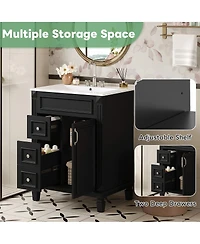 Sillysis Bathroom Vanity with Ceramic Sink, 2 Drawers and Adjustable Shelf, Modern French Freestanding Cabinet for Small Spaces