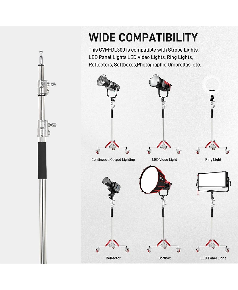 Gvm DL300 2-Section Aluminum C-Stand with Casters