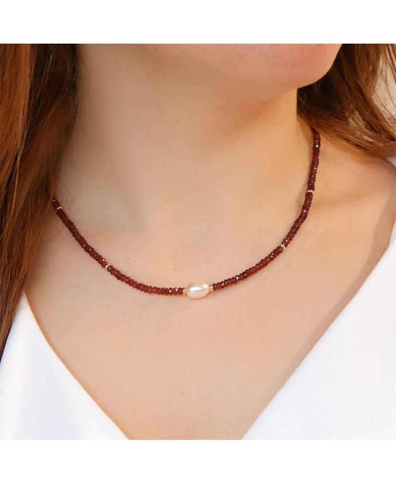 The Lovery Garnet Pearl Necklace Gold 14K
