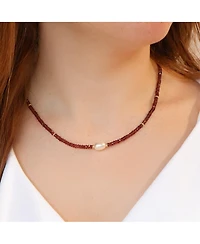 The Lovery Garnet Pearl Necklace Gold 14K