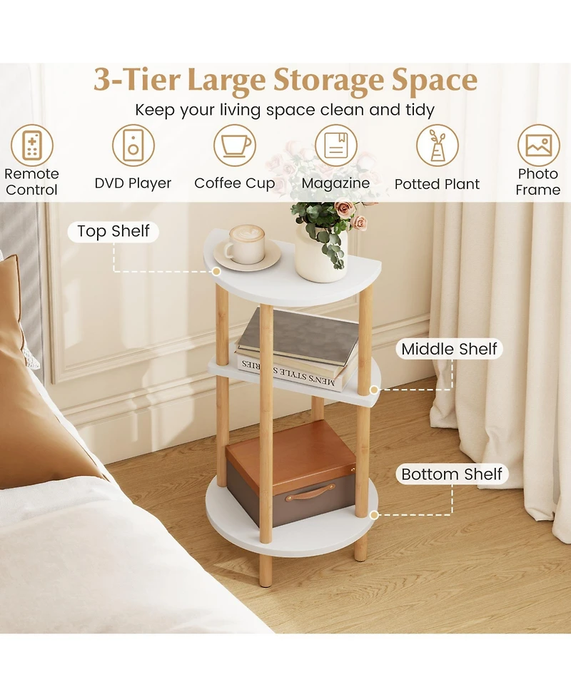 Slickblue 2-Piece Round Side Table Set with 3-Tier Shelves and Wicker Frame for Small Spaces-
