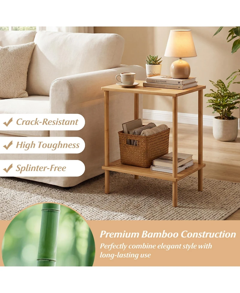 Slickblue 2-Piece Wicker End Table Set with 2-Tier Storage Shelves, Rectangular Sofa Tables