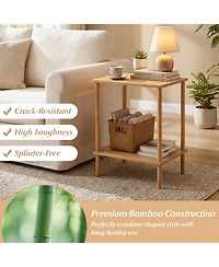 Slickblue 2-Piece Wicker End Table Set with 2-Tier Storage Shelves, Rectangular Sofa Tables