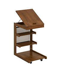 Slickblue Mobile C-Shaped Side Table with Adjustable Top and Wheels for Sofa Bedroom