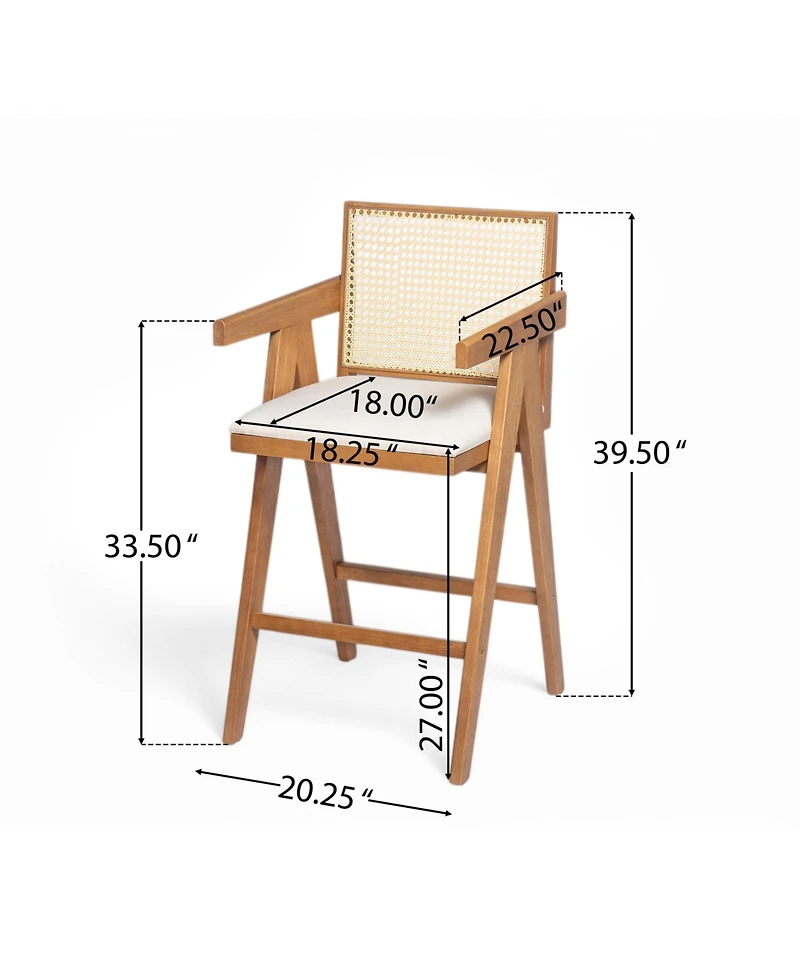 flynama 27" Woven Cane Plastic Back Bar Stool, Rubberwood Frame