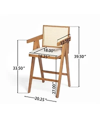 flynama 27" Woven Cane Plastic Back Bar Stool, Rubberwood Frame