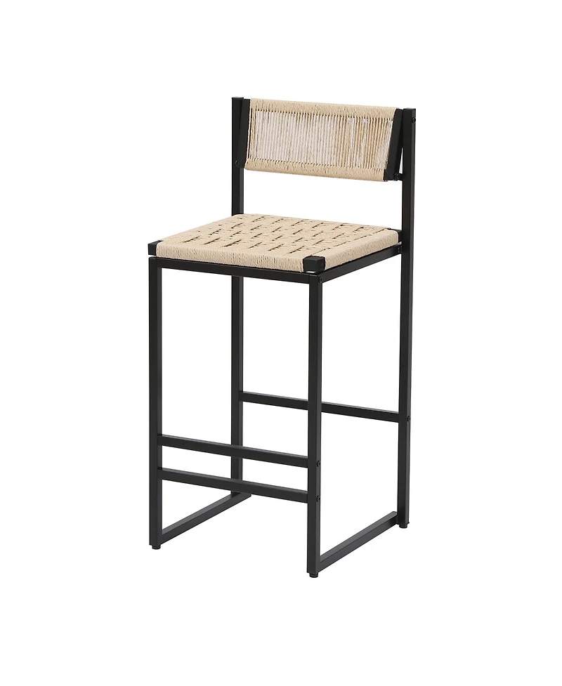flynama Woven Paper Rope Bar Stools Set of 2 with Backrest, Style B