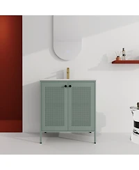 Sillysis Modern Steel Bathroom Vanity with Ceramic Sink, Mint Green Double Door Freestanding Cabinet, Adjustable Shelf