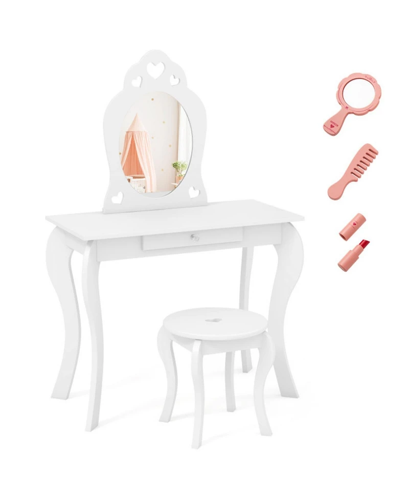 Gouun Kids Princess Makeup Dressing Table Set with Mirror and Drawer