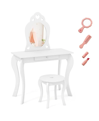 Gouun Kids Princess Makeup Dressing Table Set with Mirror and Drawer