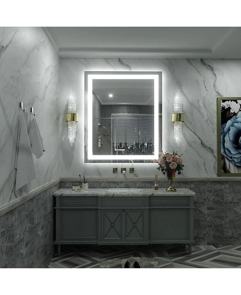 Apmir 30" x 36" Super Bright Front and Back Led Lighted Anti-Fog Tempered Glass Bathroom/Vanity Mirror with Etl and 3-Year Warranty