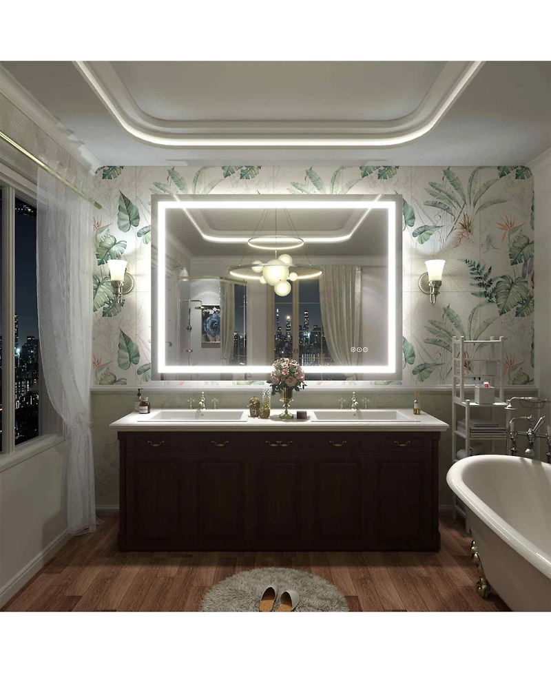 Apmir 48" x 36" Super Bright Front and Back Led Lighted Anti-Fog Tempered Glass Bathroom/Vanity Mirror with Etl and 3-Year Warranty