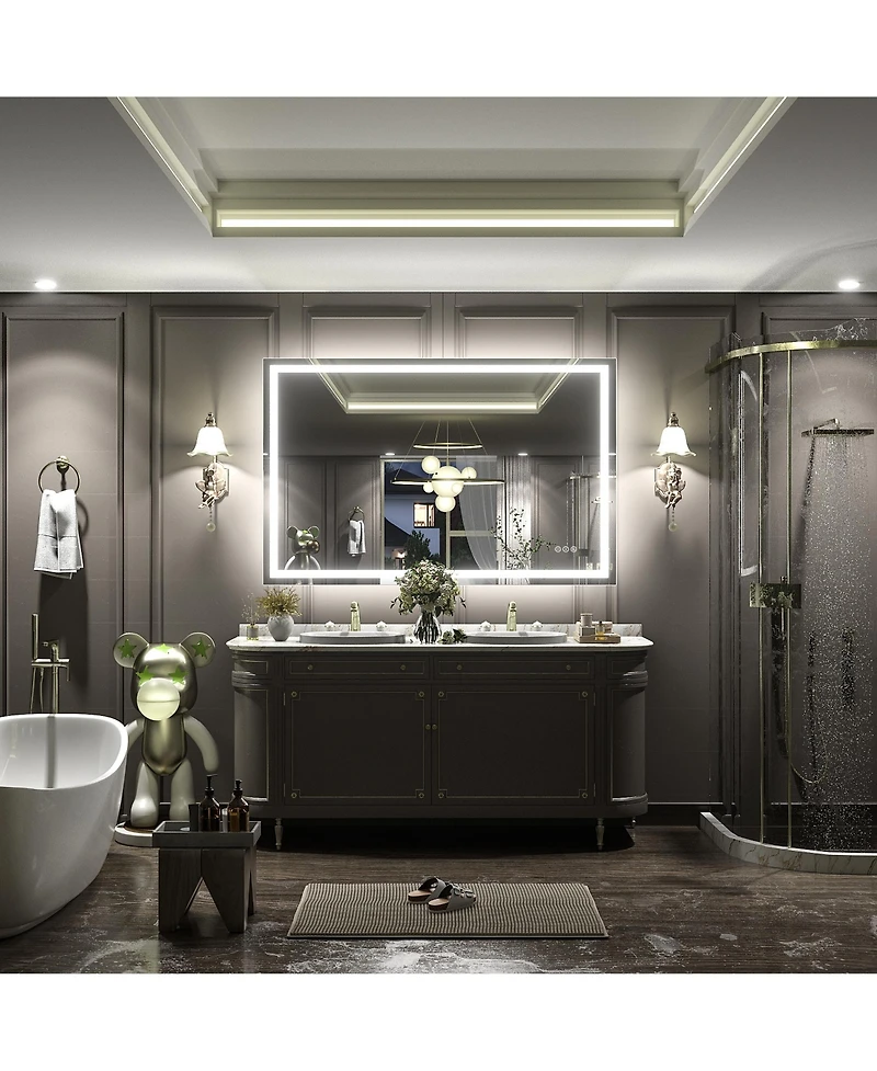 Apmir 51" x 32" Super Bright Front and Back Led Lighted Anti-Fog Tempered Glass Bathroom/Vanity Mirror with Etl and 3-Year Warranty
